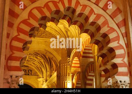Archi all'interno della Sala di preghiera della Mezquita (Moschea), Cordoba, Provincia di Cordoba, Andalusia, Spagna, Europa occidentale. Foto Stock