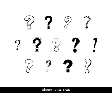 ampia raccolta di punti interrogativi. i punti interrogativi sono disegnati a mano e grafici. Illustrazione Vettoriale