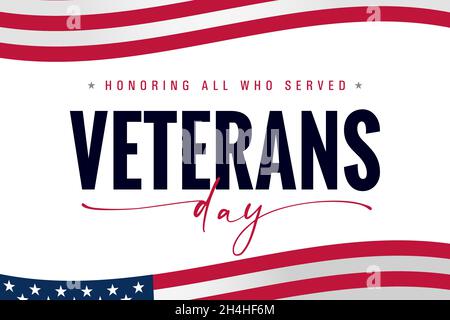 Veterans Day USA scritta banner, onorando tutti coloro che hanno servito. Grazie Veterans con sfondo americano onda bandiera. Illustrazione vettoriale Illustrazione Vettoriale