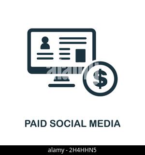 Icona dei social media a pagamento. Firma monocromatica della raccolta di marketing sui social media. Illustrazione icona Creative Paid Social Media per il web design Illustrazione Vettoriale