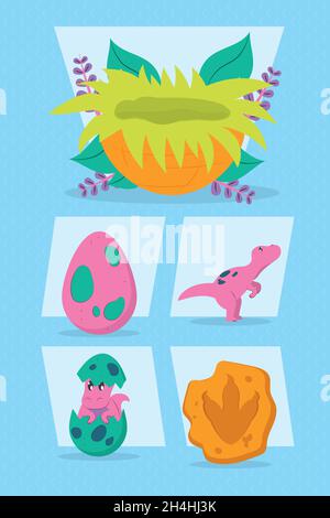 dinosaurs mondo icona set design Illustrazione Vettoriale