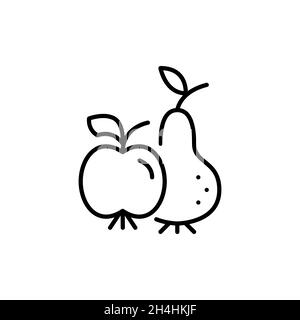 Icone di frutta di mela e pera. Tradizionale autunno raccogliere frutta. Pixel Perfect, tratto modificabile Illustrazione Vettoriale