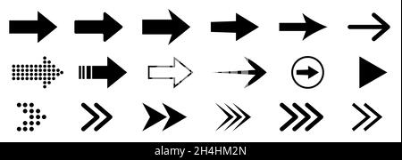 Serie di icone a freccia. Frecce vettoriali nere isolate su sfondo bianco Illustrazione Vettoriale