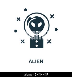 Icona aliena. Segno monocromatico dalla collezione di spazi. Illustrazione icona Creative Alien per il web design, l'infografia e altro ancora Illustrazione Vettoriale