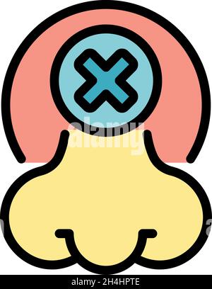 Icona non odorata per disabili. Contorno non odore handicap vettore icona colore piatto isolato Illustrazione Vettoriale