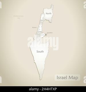 Israele mappa, divisione amministrativa con nomi, vecchio vettore di sfondo cartaceo Illustrazione Vettoriale