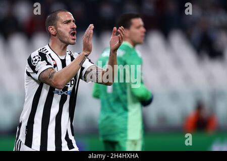 Leonardo Bonucci della Juventus FC si attiva durante la partita UEFA Champions League Group H tra Juventus FC e FC Zenit . Foto Stock