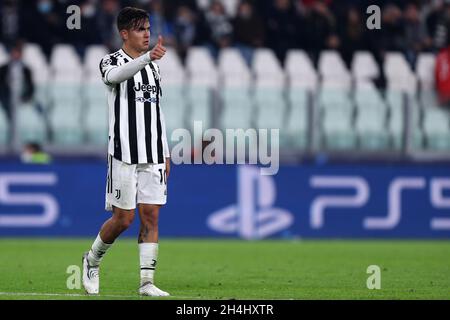 Paulo Dybala dei gesti Juventus FC durante la partita UEFA Champions League Group H tra Juventus FC e FC Zenit . Foto Stock