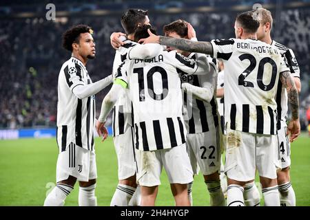 Torino, Piemonte, Italia. 2 novembre 2021. Torino, Italia-02 novembre 2021: La partita del gruppo UEFA Champions League H tra Juventus e Zenit San Pietroburgo allo Stadio Allianz il 2 novembre 2021 a Torino (Credit Image: © Stefano Guidi/ZUMA Press Wire) Foto Stock