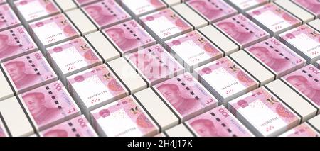 La valuta cartacea cinese, le banconote Yuan in renminbi bolle lo sfondo. Economia cinese, banche, business crescita finanziaria in Asia concetto. illustrazione 3d Foto Stock