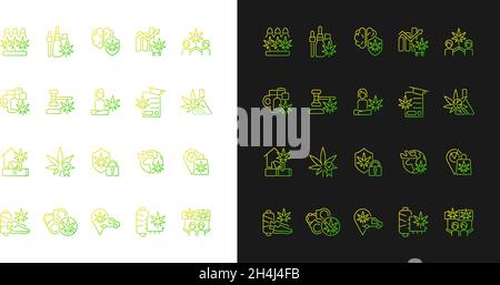 La cannabis nella vita di tutti i giorni icone gradiente impostato per la modalità buio e luce Illustrazione Vettoriale