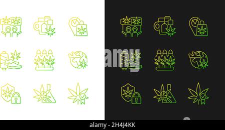 Le icone dei gradienti di utilizzo della cannabis sono impostate per la modalità buio e luce Illustrazione Vettoriale