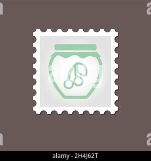 Jarstamp di marmellata di ciliegia. Illustrazione vettoriale di contorno, eps 10 Illustrazione Vettoriale