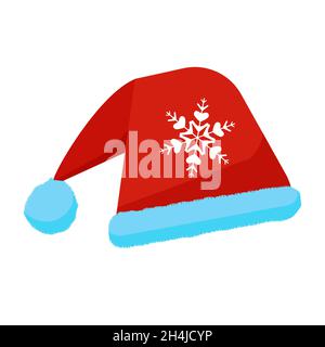 Cappello di Natale di Babbo Natale. Capodanno. Illustrazione vettoriale. Stile cartoon. Sfondo bianco isolato Illustrazione Vettoriale