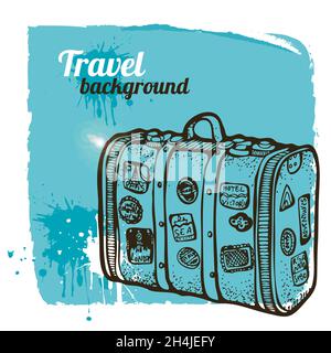 Illustrazione vettoriale della valigia vintage, vecchia borsa da viaggio isolata su sfondo bianco Illustrazione Vettoriale