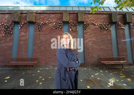 SOLO PER USO EDITORIALE l'artista Annabel McCourt rivela la sua nuova opera d'arte pubblica intitolata Murmuration, commissionata da Grimsby crea come parte di un investimento di £250,000 dal Fondo di sviluppo culturale di £3.2m per rigenerare St James' Square. Data foto: Mercoledì 3 novembre 2021. Foto Stock