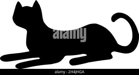 Silhouette gatto nera. Elegante gatto seduto vista laterale con testa girata Illustrazione Vettoriale