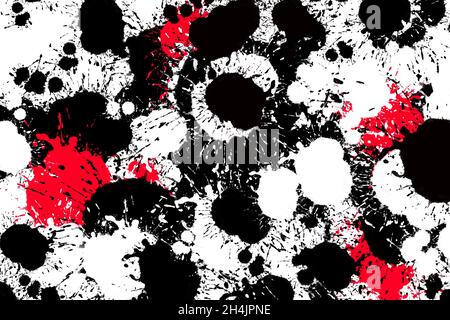 Tratto di pennello nero rosso su sfondo bianco. Illustrazione digitale delle macchie di onde grunge. Può essere utilizzato come sfondo alla moda per sfondi, poster Foto Stock