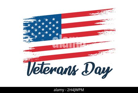 Veterani Day holiday Banner con bandiera americana e stelle sullo sfondo. Illustrazione Vettoriale