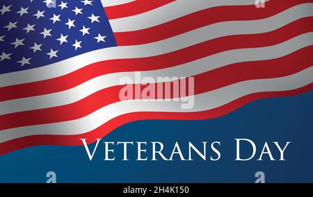Veterani Day celebrazione illustrazione. Noi bandiera su sfondo HD banner. Ricordare e onorare. Illustrazione Vettoriale