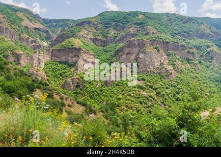 Paesaggio vicino al monastero di Geghard in Armenia Foto Stock