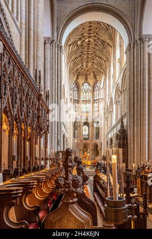 Il presbiterio della cattedrale di Norwich è stato osservato dal coro, Norfolk UK Foto Stock