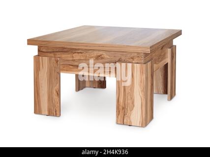 Tavolino quadrato in legno isolato su bianco Foto Stock
