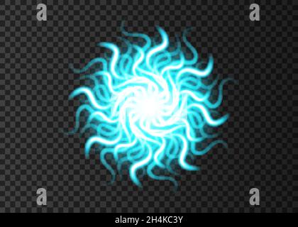 Effetto luminoso rotondo al neon blu con linee d'onda incandescenti. Biglia magica splendente da prevedere. Sfera di plasma astratta. Scienza, astrologia o tecnologia v Illustrazione Vettoriale