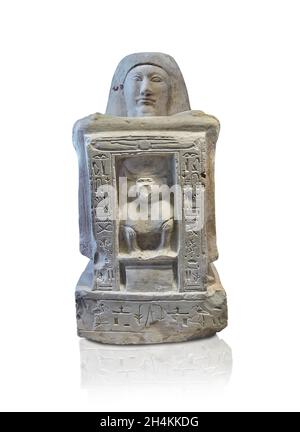 Statua egiziana scultura dello scriba Kha, 1279-1213, 19th Dynasty, calcare. Museo del Louvre inv A110 . Nel capel, davanti alla statua, si trova un Foto Stock
