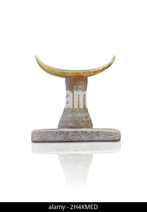 Poggiatesta egiziano per dormire di cortisan Metou, 2350-200 AC, yombe RS6 Moyenne, alabastro. Museo del Louvre E11479 o E22285. Inscritto amico Metou, per Foto Stock