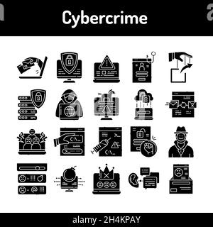 Set di icone della linea cybercrime. Elemento vettoriale isolato. Pittogrammi di contorno per pagina web, app mobile, promo. Tratto modificabile. Illustrazione Vettoriale