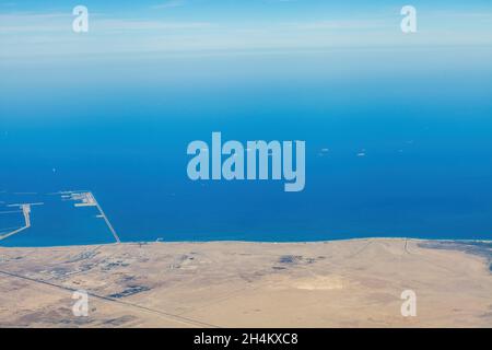 Vista aerea della costa del Golfo Persico, Qatar Foto Stock