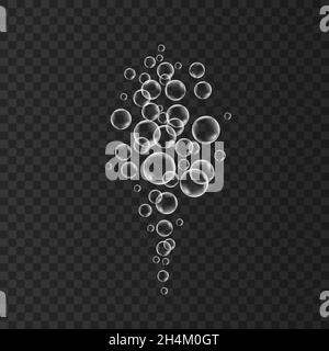 Realistiche bolle d'aria sott'acqua sullo sfondo. Soda pop. Struttura vettoriale sottomarina. Illustrazione Vettoriale