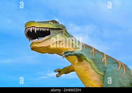 Il dinosauro T Rex più grande al mondo, Drumheller, Alberta, Canada Foto Stock