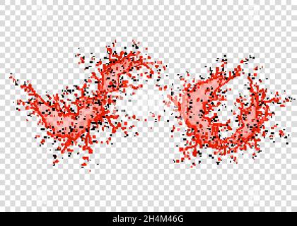 Succo di fragola, ciliegia, lampone o pomodoro spruzzato e gocce isolato su sfondo trasparente. Texture vettoriale realistica. Illustrazione Vettoriale