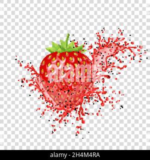 Spremuta di fragola splash. Frutto realistico. Vettore. Illustrazione Vettoriale