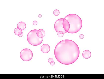 Bolle d'aria o d'acqua rosa su sfondo bianco. Sogno. Scintille frizzanti. Gomma. Trama vettoriale. Illustrazione Vettoriale