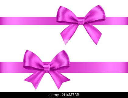 Fiocchi regalo viola Set isolato su sfondo bianco. Natale, Capodanno, compleanno viola decorazione. Elemento decoratore realistico vettoriale per banner, gre Illustrazione Vettoriale