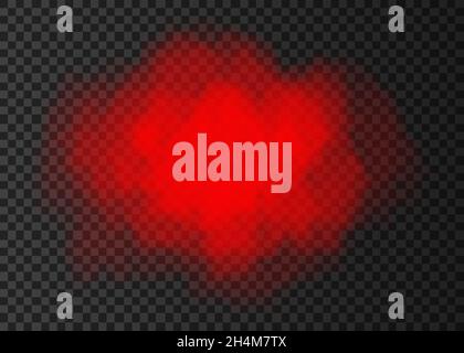 Nuvola di fumo rossa isolata su sfondo trasparente. Effetto speciale esplosione del vapore. Nebbia vettoriale o nebbia realistica . Illustrazione Vettoriale