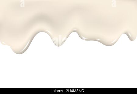 Spruzzi di latte. Consistenza dello yogurt. Panna gocciolante, liquido, gelato. Glassa scorrevole, cioccolato bianco. Fondo del vettore di gocciolamento per il prodotto lattiero-caseario. Illustrazione Vettoriale