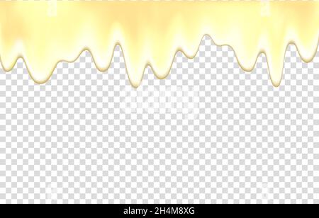 Yogurt, liquido, gelato. Miele scorrevole o marmellata di frutta gialla su crema di latte bianco. Fondo di gocciolamento vettoriale. Illustrazione Vettoriale