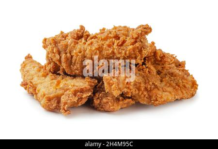 Le strisce di pollo si isolano su uno sfondo bianco Foto Stock