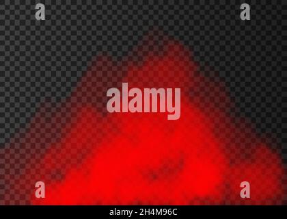 Fumo rosso isolato su sfondo trasparente. Vapore effetto speciale. Nebbia vettoriale realistica colorata o nebbia. Illustrazione Vettoriale