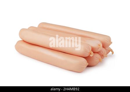 Un mucchio di salsicce isolate su sfondo bianco Foto Stock