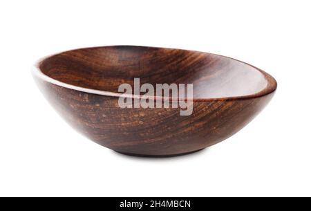 Ciotola di legno isolata su sfondo bianco. Vista frontale. Foto Stock