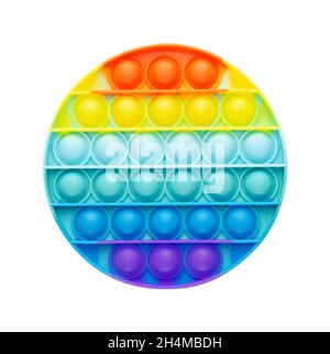 Rainbow popit fidget giocattolo isolato su sfondo bianco, vista dall'alto Foto Stock