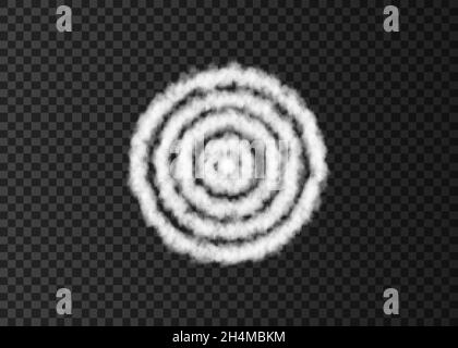 Pista bianca a spirale di fumo isolata su sfondo trasparente. Obiettivo. Nube vettoriale realistica o texture nebbia. Illustrazione Vettoriale