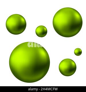 Sfera verde lucida isolata su sfondo bianco. Bolle d'olio per la cura della pelle. Perla. Palla vettoriale per cosmetici naturali, shampoo design pacchetto. Illustrazione Vettoriale