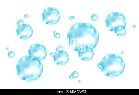 Aria frizzante subacquea, acqua o bolle di ossigeno su sfondo bianco. Bevanda effervescente. Scintille frizzanti in mare, acquario. Champagne. Soda pop. Sotto Illustrazione Vettoriale