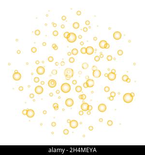 Fizz. Bolle d'aria d'oro soffocanti su sfondo bianco. Trama vettoriale. Illustrazione Vettoriale